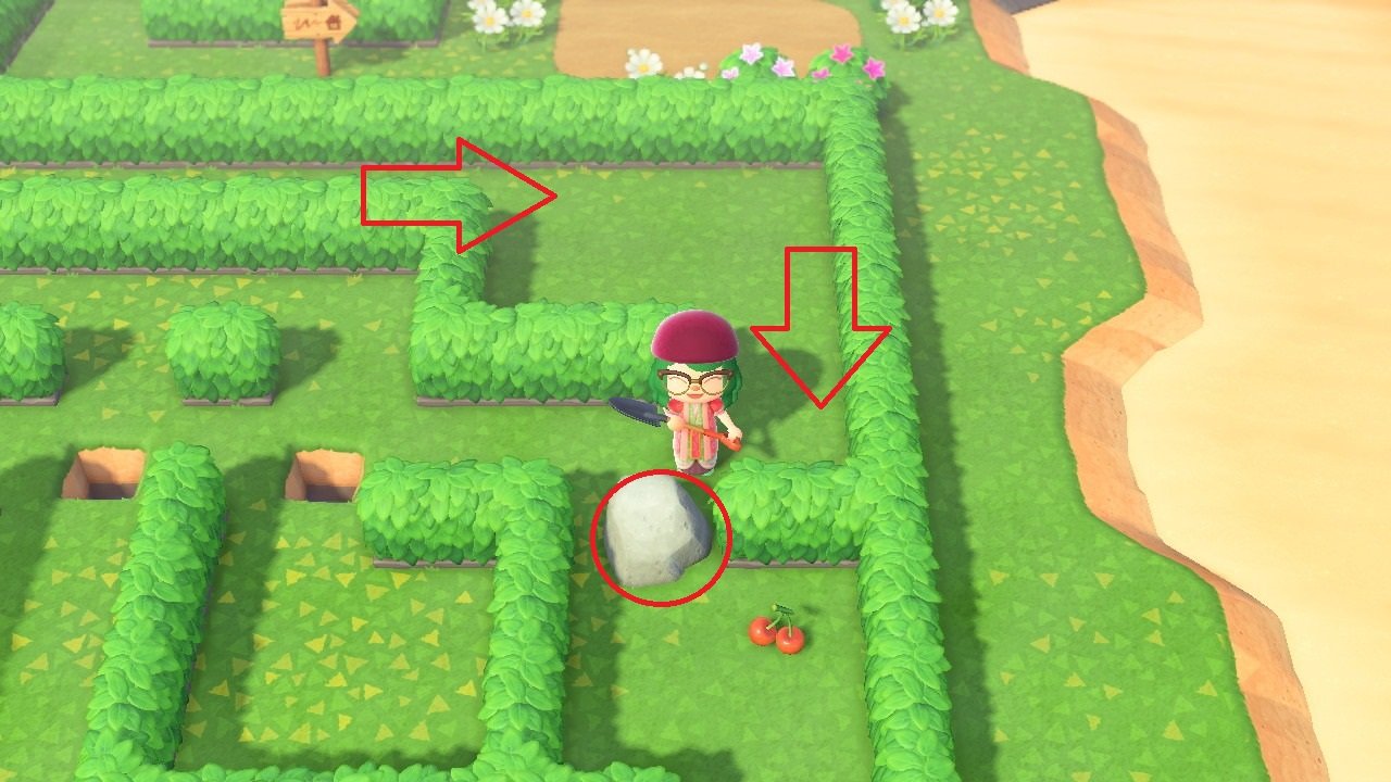 Break this rock to gain access to a DIY crafting table. To use the table though, you'll first need to grab some iron.