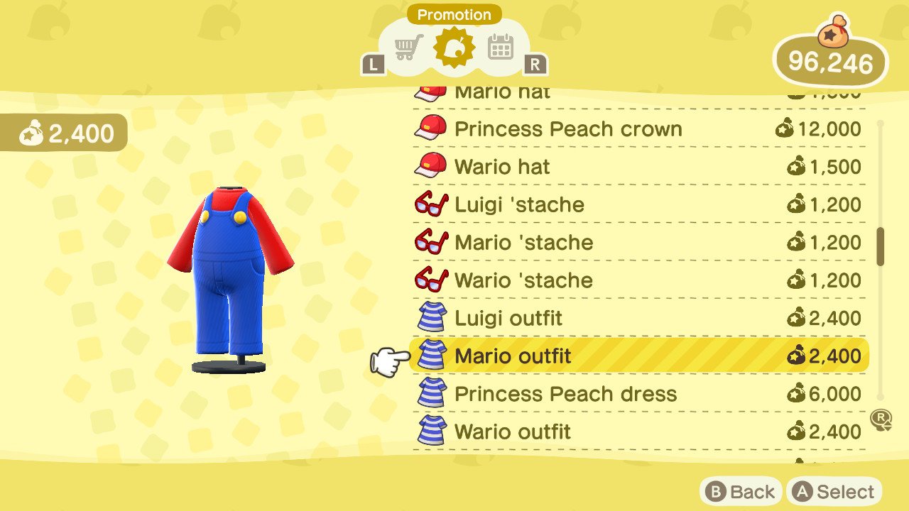 Mario Items list animal crossing new horizons