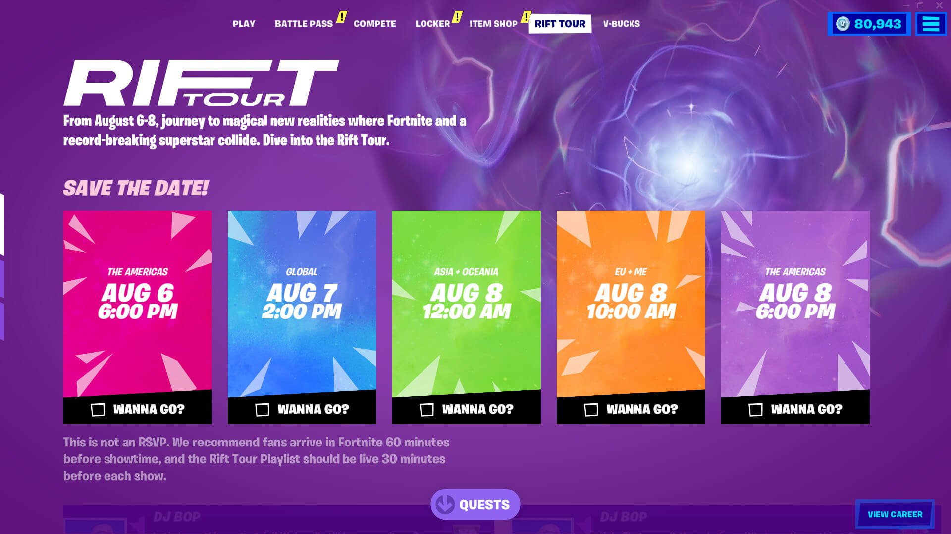 Fortnite Ariana Grande rift tour times and dates