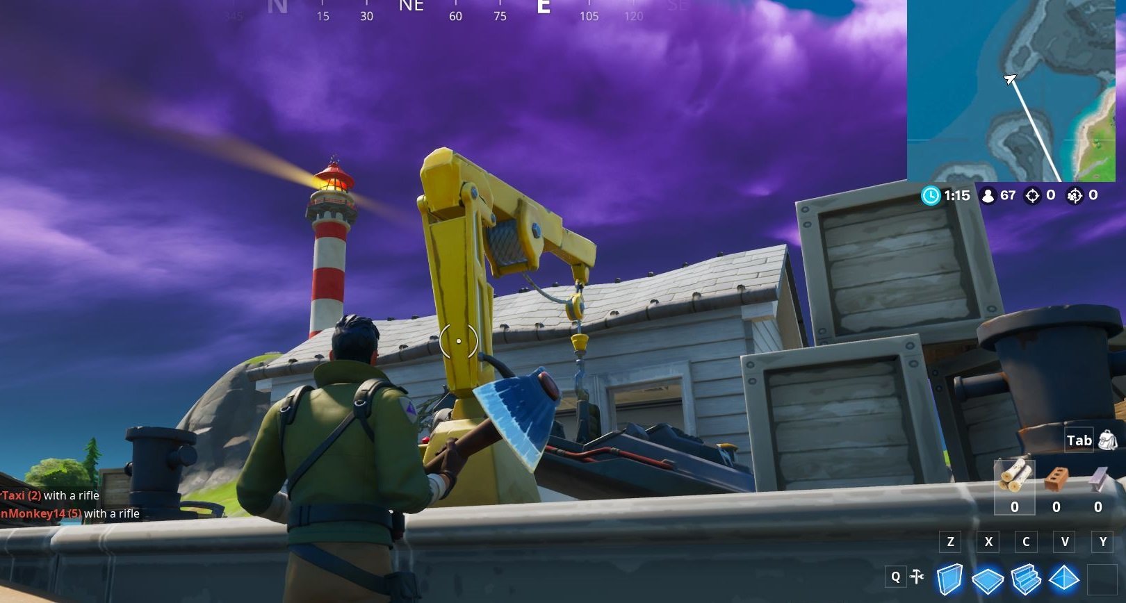 A boat can be found hanging up near the docks by the Lighthouse.