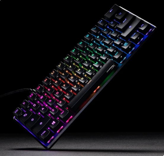 Black Friday 2022 hyperx deals headset microphone keyboards - an image of the Alloy Origins 60 keyboard stood on its corner