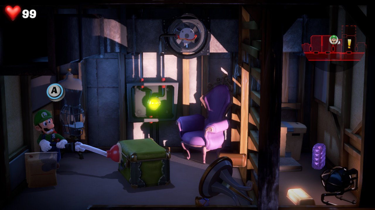 The purple gem on Luigi's Mansion 3's fifth floor is hidden in this crawlspace behind room 507's bathroom