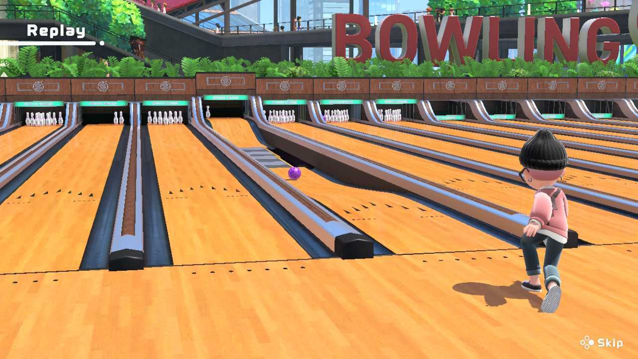 Nintendo Switch Sports tips and tricks secrets special bowling - a character bowls down a narrow lane