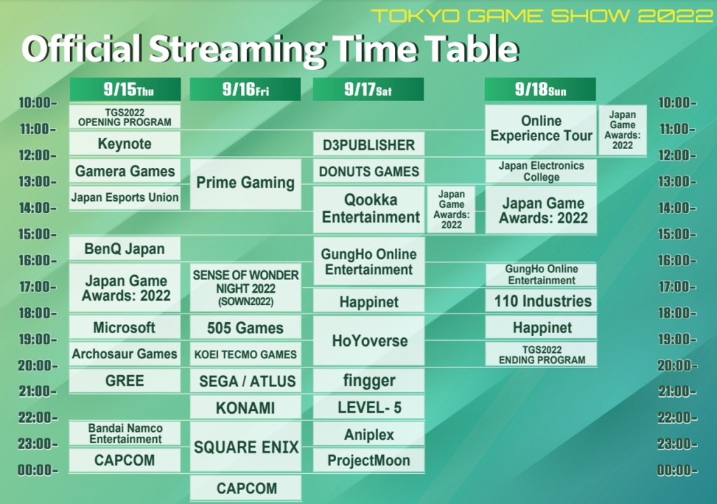 tokyo game show stream schedule 2022